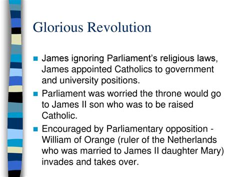 The Glorious Revolution; A Triumph of Parliamentary Sovereignty and Religious Tolerance Led by William III